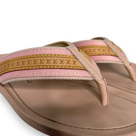 Louis Vuitton Bastia Pink Canvas & Tan Leather Monogram Flat Thong Sandal 9.5 - Picture 7 of 8